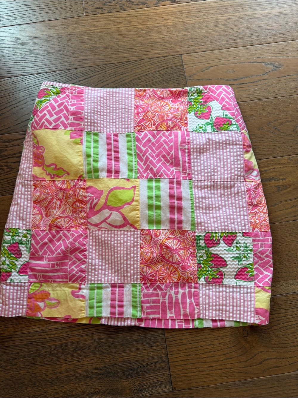 Lilly Pulitzer Patchwork Mini Skirt in Pink, Yellow & Green